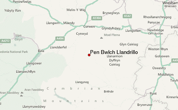 Pen Bwlch Llandrillo Location Map