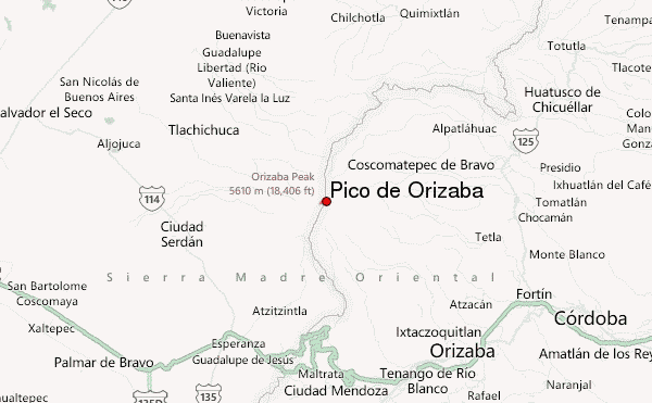 Pico de Orizaba Location Map