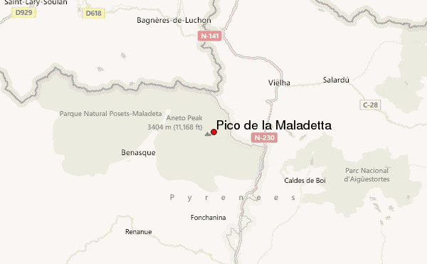 Pico de la Maladetta Location Map