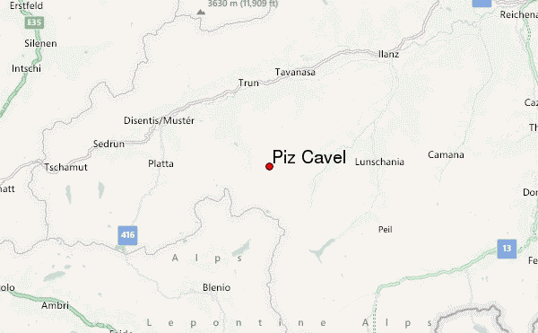 Piz Cavel Location Map