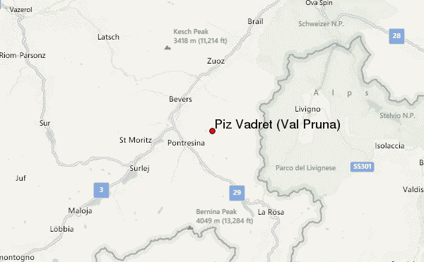 Piz Vadret (Val Prüna) Location Map