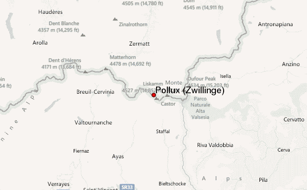Pollux (Zwillinge) Location Map