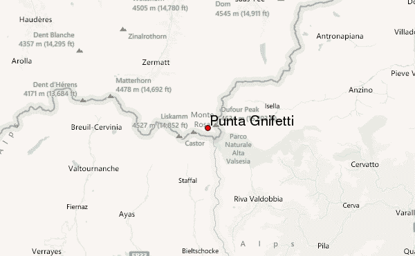 Punta Gnifetti Location Map