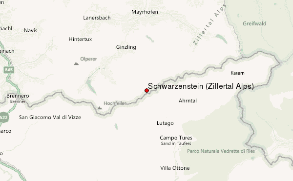 Schwarzenstein (Zillertal Alps) Location Map
