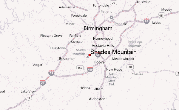 Shades Mountain Location Map