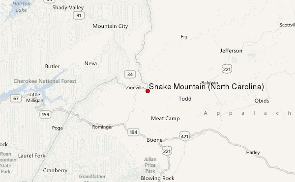 Snake Mountain (North Carolina) Location Map