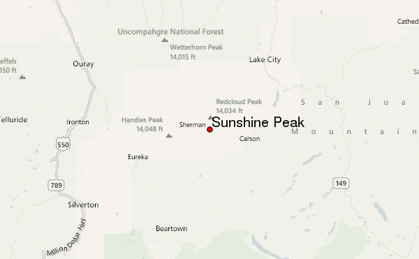 Sunshine Peak Location Map