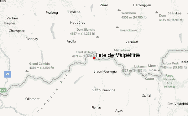 Tête de Valpelline Location Map