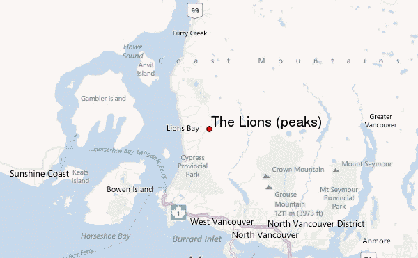 The Lions (peaks) Location Map
