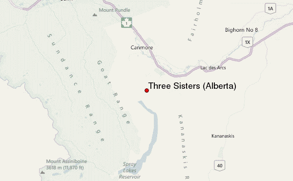 Three Sisters (Alberta) Location Map