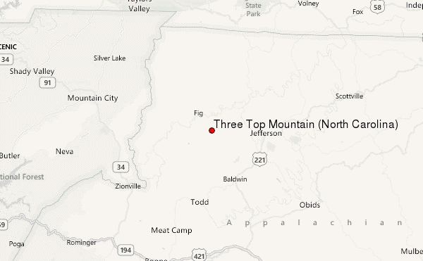 Three Top Mountain (North Carolina) Location Map