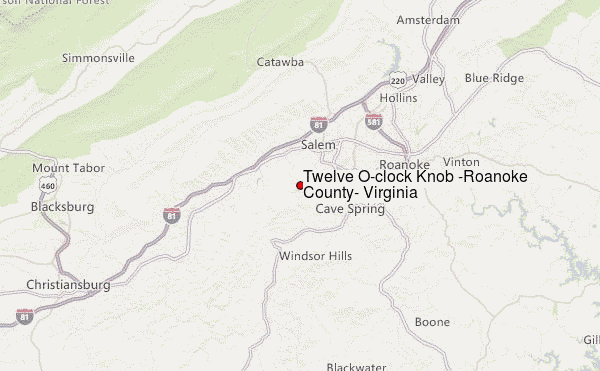 Twelve O'clock Knob (Roanoke County, Virginia) Location Map