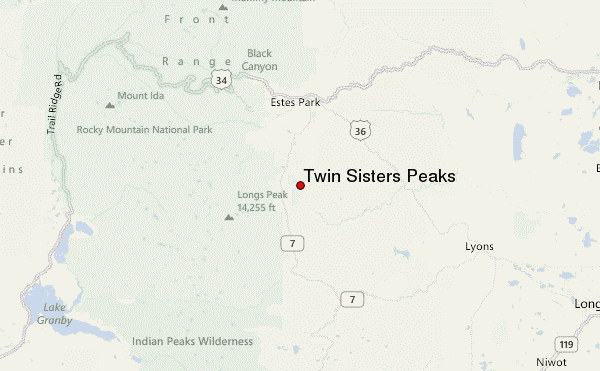 Twin Sisters Peaks Location Map