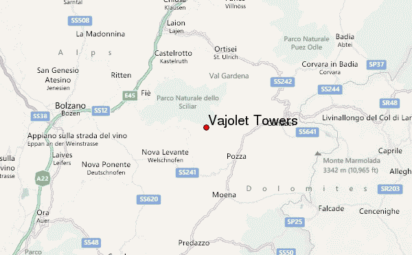 Vajolet Towers Location Map