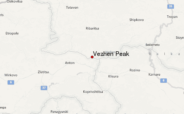 Vezhen Peak Location Map