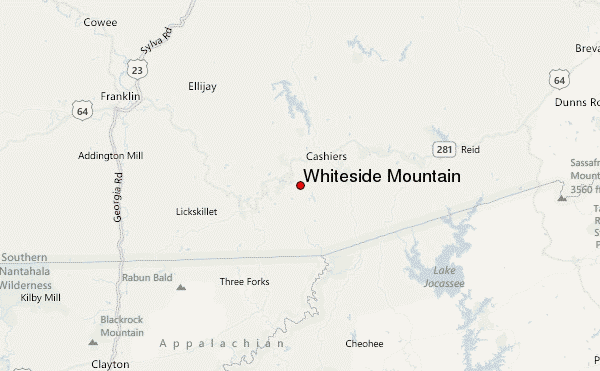 Whiteside Mountain Location Map