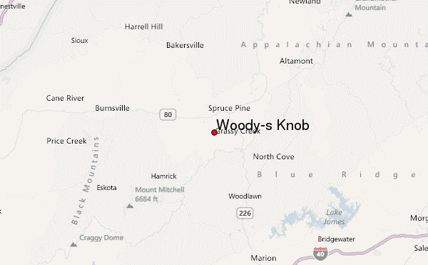 Woody's Knob Location Map