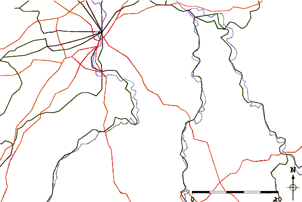 Roads and rivers around Adelsberg (mountain)