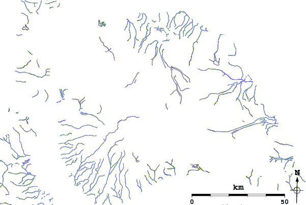 Roads and rivers around Angilaaq Mountain