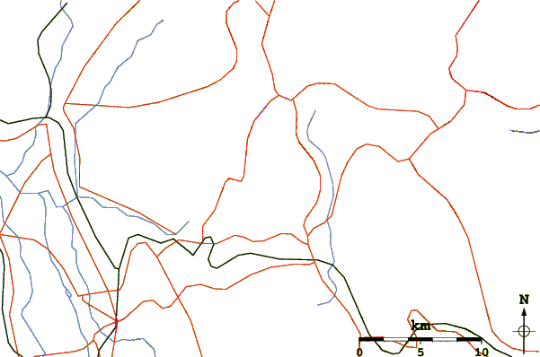 Roads and rivers around Mount Bandai or Bandai San ( 磐梯山)