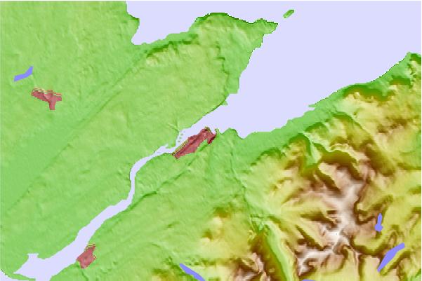 Surf breaks located close to Bangor Mountain