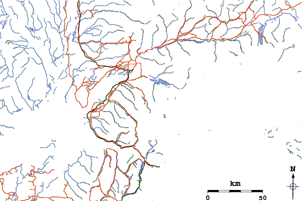 Roads and rivers around Bashful Peak