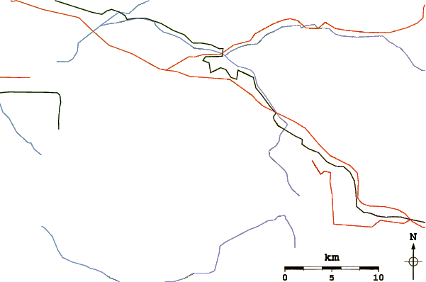 Roads and rivers around Bear Mountain (California)