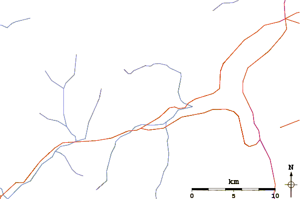 Roads and rivers around Big Den Mountain