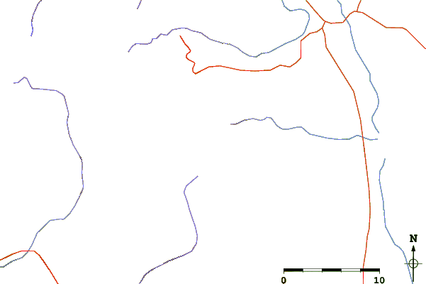 Roads and rivers around Birch Mountain (California)