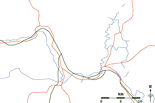 Roads and rivers around Black Cap (mountain)