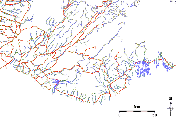 Roads and rivers around Bláhnjúkur