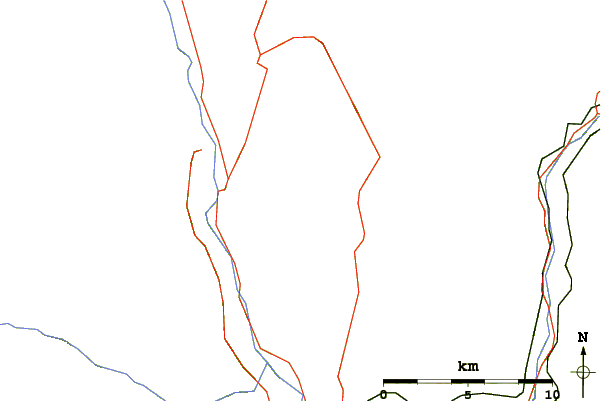 Roads and rivers around Botanie Mountain