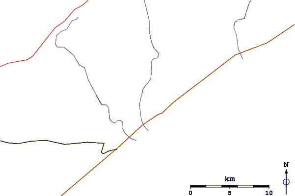 Roads and rivers around Carlton Peak