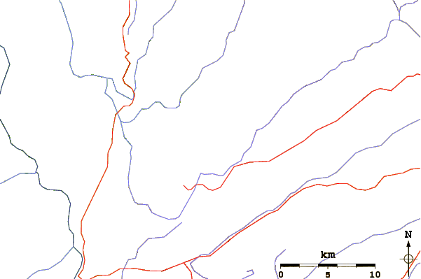 Roads and rivers around Carruthers Peak