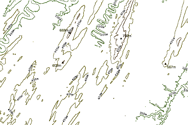 Mountain peaks around Castle Mountain (Hampshire County, West Virginia)