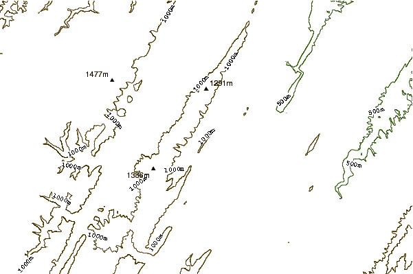 Mountain peaks around Castle Mountain (Pendleton County, West Virginia)