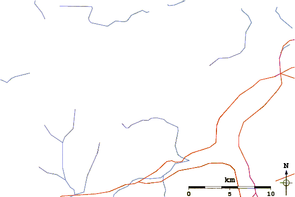 Roads and rivers around Crown Mountain (Elk River Mountains)