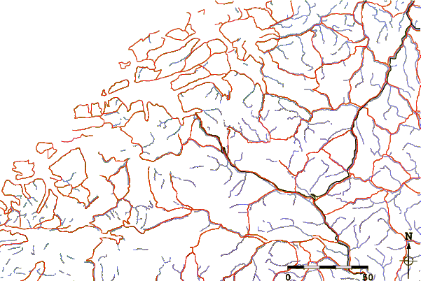 Roads and rivers around Dønttinden
