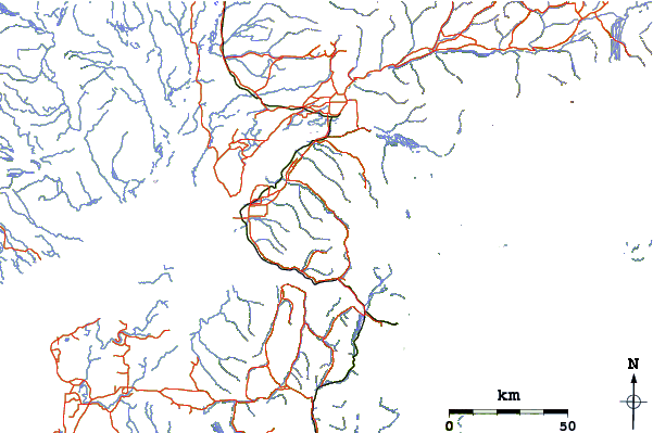 Roads and rivers around Eagle Peak (Alaska)