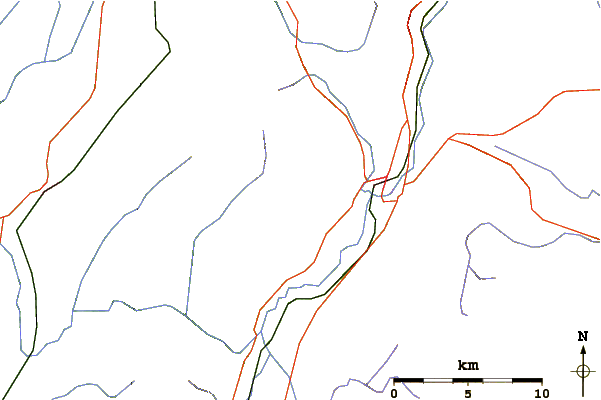 Roads and rivers around Equinox Mountain