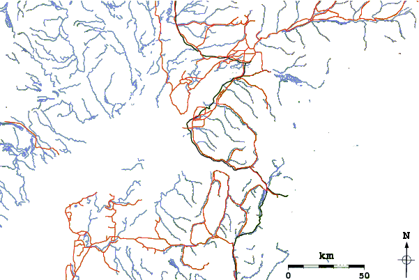 Roads and rivers around Flattop