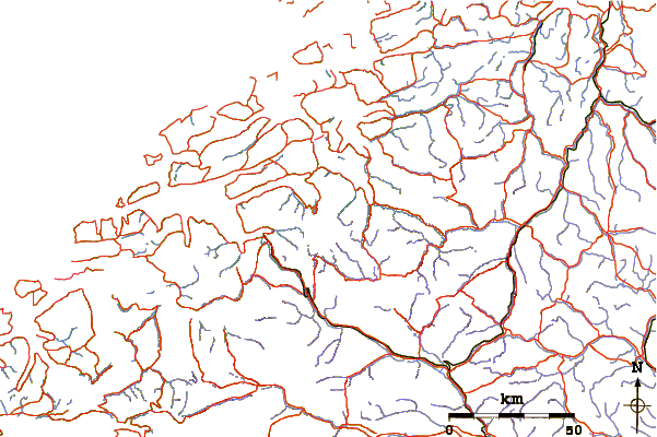 Roads and rivers around Fløtatinden