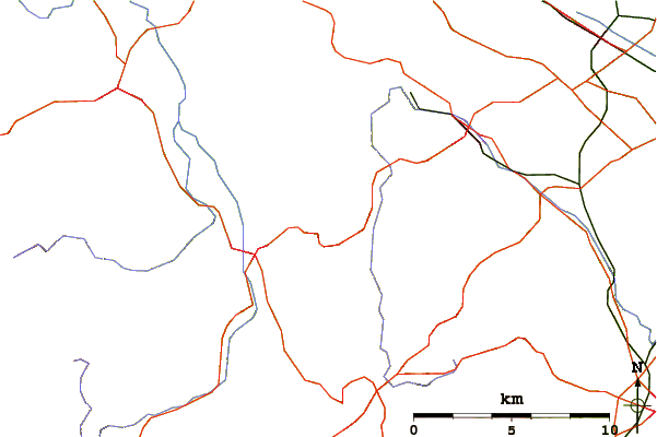 Roads and rivers around Foel Fenlli