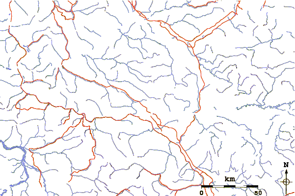 Roads and rivers around Fort Selkirk Volcanic Field