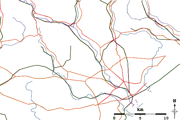 Roads and rivers around Garth Mountain, Mynydd y Garth