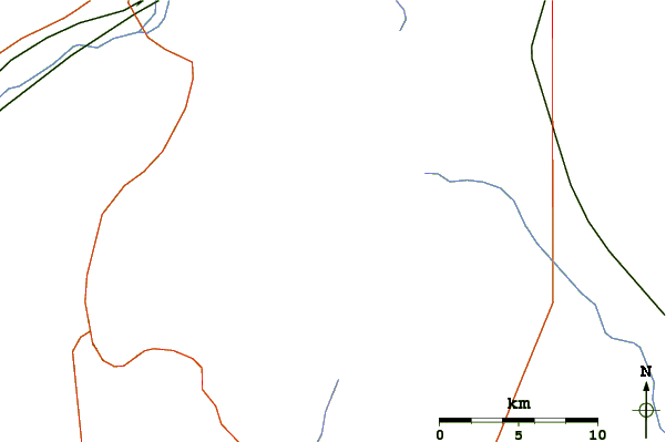 Roads and rivers around Hole in the Mountain Peak