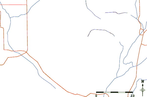 Roads and rivers around Housetop Mountain