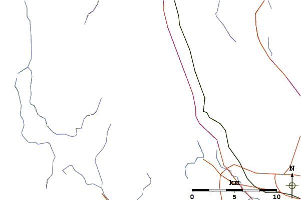 Roads and rivers around Karmutzen Mountain (Karmutzen Range)