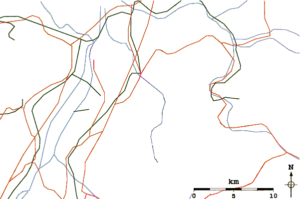 Roads and rivers around Karren (mountain)