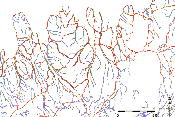 Roads and rivers around Kerling (Iceland)